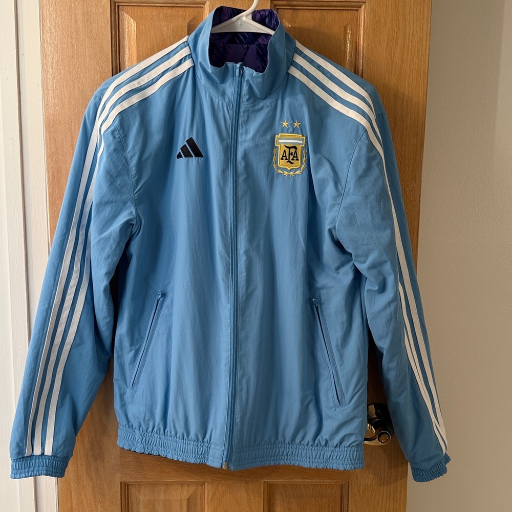 Adidas Sky Blue AFA Jacket with White Stripes